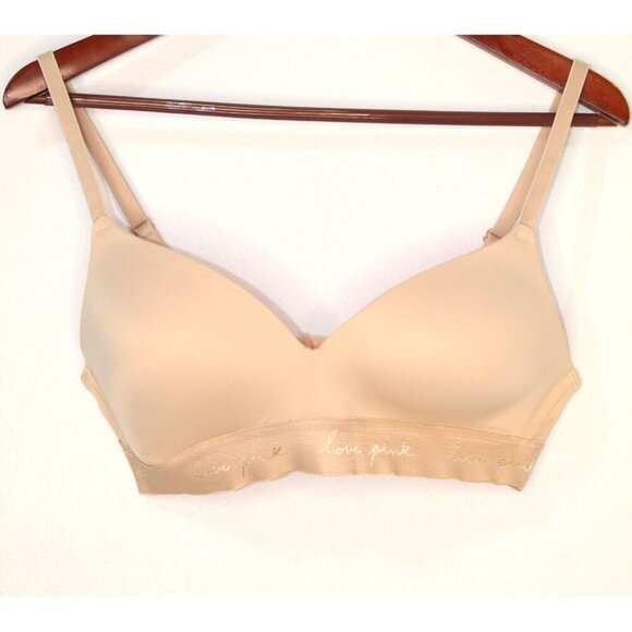 PINK Victoria's Secret 36C Beige Pink Solid Wear Everywhere Wireless Lightly Bra - Picture 1 of 8